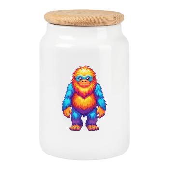 Yeti Bunte Kawaii Cartoon Figur Clipart - Keksdose mit Holzdeckel - Weiß - Vorne