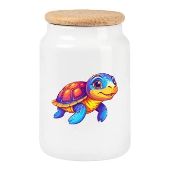 Turtle Colorful Kawaii Cartoon Character Clipart - Cookie Jar with Wooden Lid - white - Front