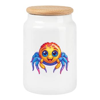 araignée coloré Kawaii personnage de dessin animé Clipart - Boîte à biscuits avec couvercle en bois - blanc - Devant