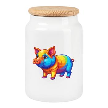cochon coloré kawaii personnage de dessin animé clipart - Boîte à biscuits avec couvercle en bois - blanc - Devant