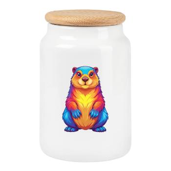 Marmot Colorful Kawaii Cartoon Character Clipart - Cookie Jar with Wooden Lid - white - Front
