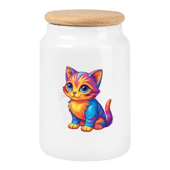 Kitten Colorful Kawaii Cartoon Character Clipart - Cookie Jar with Wooden Lid - white - Front