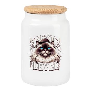 Sacred Birman Cat Birman Cat Gangsta Gift - Cookie Jar with Wooden Lid - white - Front
