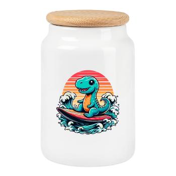 Süßer T-Rex Surfer Surferin Surfen Geschenk - Keksdose mit Holzdeckel - Weiß - Vorne