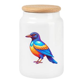 Elster Bunte Kawaii Cartoon Figur Vogel - Keksdose mit Holzdeckel - Weiß - Vorne