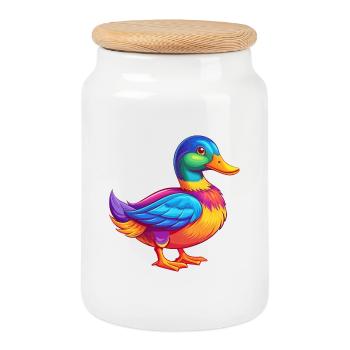 Stockente Bunte Kawaii Cartoon Figur Vogel - Keksdose mit Holzdeckel - Weiß - Vorne