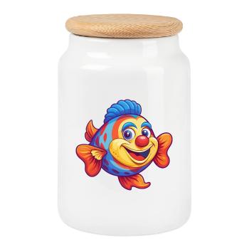 Clown Tang Buntes Kawaii Cartoon Meerestier - Keksdose mit Holzdeckel - Weiß - Vorne