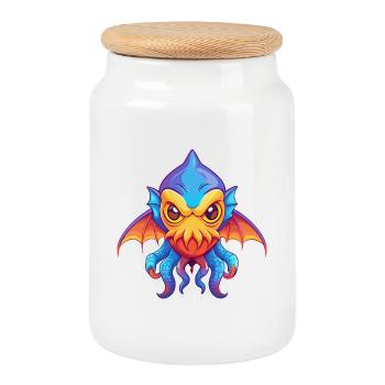 Vampir Tintenfisch Bunt Kawaii Cartoon Meerestier - Keksdose mit Holzdeckel - Weiß - Vorne