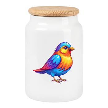 Emberiza bird Colorful Kawaii Cartoon Character - Cookie Jar with Wooden Lid - white - Front
