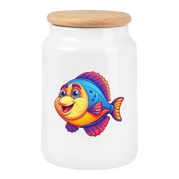 Flunder Fisch Bunt Kawaii Cartoon Meerestier - Keksdose mit Holzdeckel - Weiß - Vorne