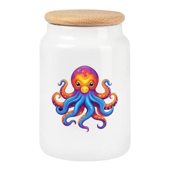 Riesiger pazifischer Oktopus Bunte Kawaii Karikatur - Keksdose mit Holzdeckel - Weiß - Vorne