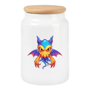 Vampir Tintenfisch Bunt Kawaii Cartoon Meerestier - Keksdose mit Holzdeckel - Weiß - Vorne
