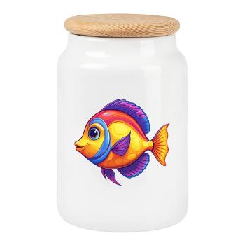 Gelber Tang Buntes Kawaii Cartoon Meerestier - Keksdose mit Holzdeckel - Weiß - Vorne