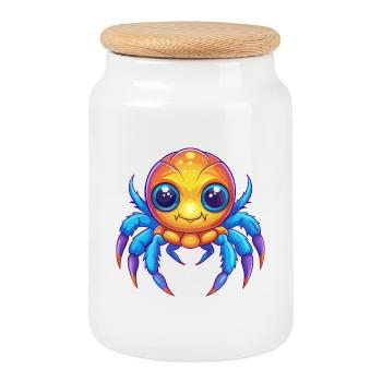 Seespinne Buntes Kawaii Cartoon Meerestier - Keksdose mit Holzdeckel - Weiß - Vorne
