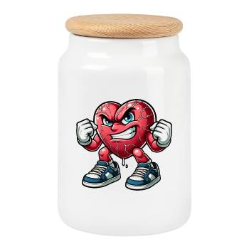 Angry Heart Design - Cookie Jar with Wooden Lid - white - Front