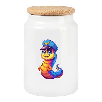 Marine Wurm Bunt Kawaii Cartoon Meerestier - Keksdose mit Holzdeckel - Weiß - Vorne