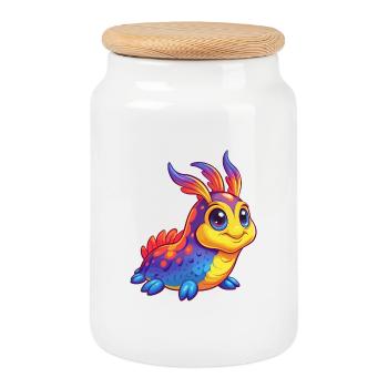 Sea Slug Bunt Kawaii Cartoon Meerestier - Keksdose mit Holzdeckel - Weiß - Vorne