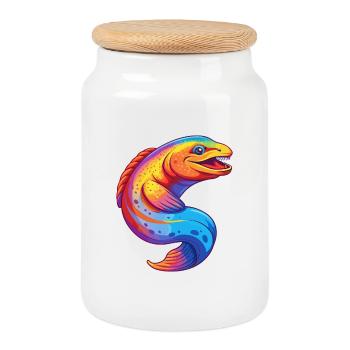 Murène Coloré Kawaii Dessin animé Animal marin - Boîte à biscuits avec couvercle en bois - blanc - Devant