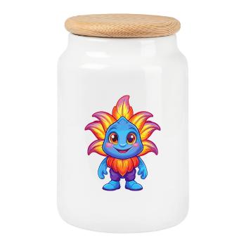 Sea Lily Colorful Kawaii Cartoon Sea Animal - Cookie Jar with Wooden Lid - white - Front