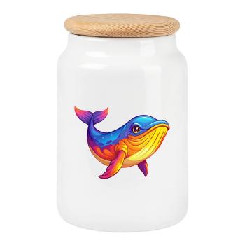 Humpback Whale Colorful Kawaii Cartoon Sea Animal - Cookie Jar with Wooden Lid - white - Front