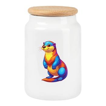 Loutre de mer Coloré Kawaii Dessin animé Animal marin - Boîte à biscuits avec couvercle en bois - blanc - Devant