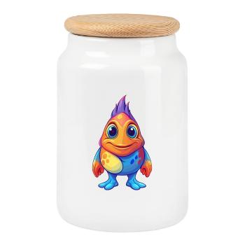 Sea Squirt Colorful Kawaii Cartoon Sea Animal - Cookie Jar with Wooden Lid - white - Front
