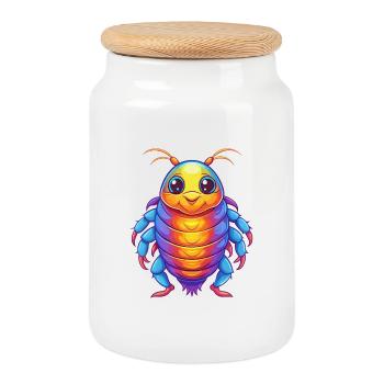 Sea Louse Colorful Kawaii Cartoon Sea Animal - Cookie Jar with Wooden Lid - white - Front