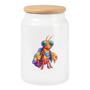 Pfau Mantis Garnelen Bunte Kawaii Karikatur - Keksdose mit Holzdeckel - Weiß - Vorne