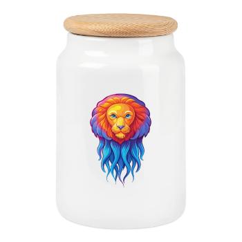 Lions crinière méduse coloré Kawaii dessin animé - Boîte à biscuits avec couvercle en bois - blanc - Devant