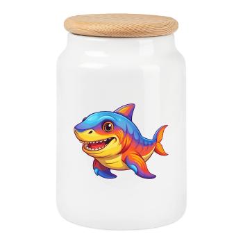 emporte-pièce requin coloré Kawaii dessin animé Clipart - Boîte à biscuits avec couvercle en bois - blanc - Devant