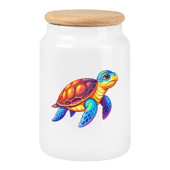Hawksbill Turtle Colorful Kawaii Cartoon Clipart - Cookie Jar with Wooden Lid - white - Front