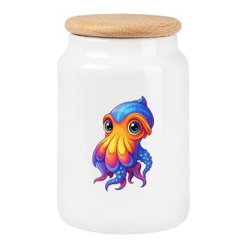 Tintenfisch Buntes Kawaii Cartoon Meerestier - Keksdose mit Holzdeckel - Weiß - Vorne