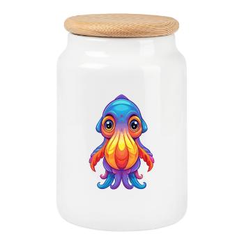 Tintenfisch Buntes Kawaii Cartoon Meerestier - Keksdose mit Holzdeckel - Weiß - Vorne