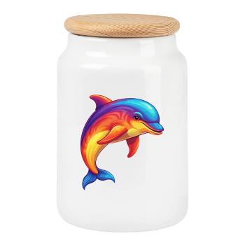 grand dauphin coloré Kawaii dessin animé Clipart - Boîte à biscuits avec couvercle en bois - blanc - Devant