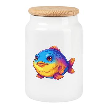 Blobfish Colorful Kawaii Cartoon Sea Animal - Cookie Jar with Wooden Lid - white - Front