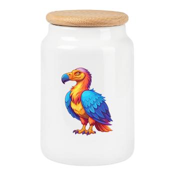 vautour coloré Kawaii dessin animé personnage oiseau - Boîte à biscuits avec couvercle en bois - blanc - Devant