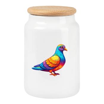 Pigeon Colorful Kawaii Cartoon Character Bird - Cookie Jar with Wooden Lid - white - Front