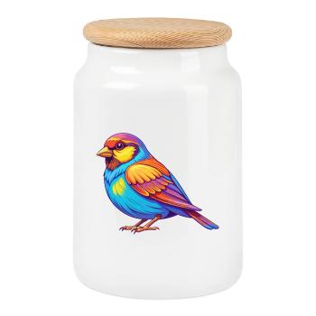 Spatz Bunte Kawaii Cartoon Figur Vogel - Keksdose mit Holzdeckel - Weiß - Vorne