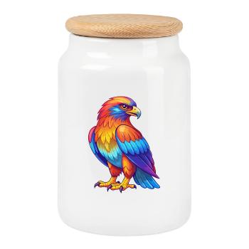 faucon coloré kawaii dessin animé personnage oiseau - Boîte à biscuits avec couvercle en bois - blanc - Devant