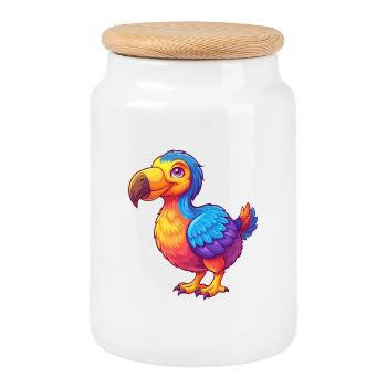 Dodo Colorful Kawaii Cartoon Character Bird - Cookie Jar with Wooden Lid - white - Front