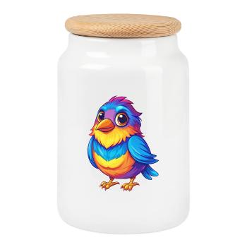 Bunting Bird Colorful Kawaii Cartoon Character Bir - Cookie Jar with Wooden Lid - white - Front