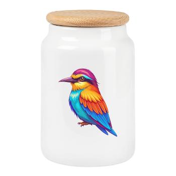 Bee Eater Coloré Kawaii Dessin animé Personnage Oiseau - Boîte à biscuits avec couvercle en bois - blanc - Devant