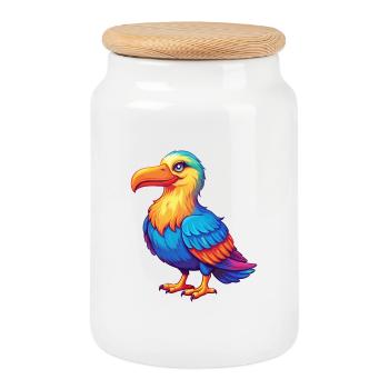 Albatross Colorful Kawaii Cartoon Character Bird - Cookie Jar with Wooden Lid - white - Front