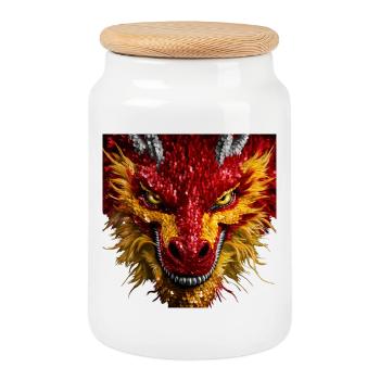 Sparkling Dragon Gaze - Cookie Jar with Wooden Lid - white - Front
