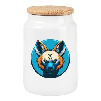 Aardwolf Mignon Kawaii Dessin animé Animal Animal Logo - Boîte à biscuits avec couvercle en bois - blanc - Devant