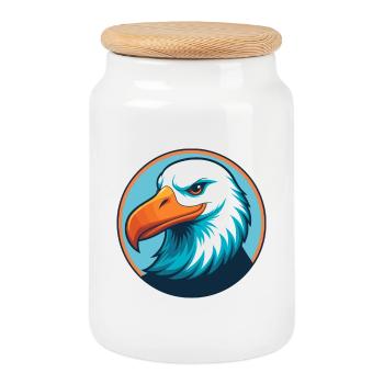 Albatross Cute Kawaii Cartoon Animal Pet Logo - Cookie Jar with Wooden Lid - white - Front