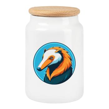 Ameisenbär Niedliches Kawaii Cartoon Tier Haustier Logo - Keksdose mit Holzdeckel - Weiß - Vorne