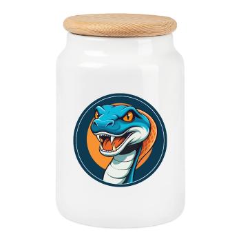 Anaconda Cute Kawaii Cartoon Animal Pet Logo - Cookie Jar with Wooden Lid - white - Front