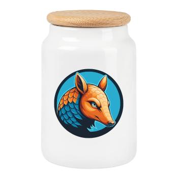 Gürteltier Niedliches Kawaii Cartoon Tier Haustier Logo - Keksdose mit Holzdeckel - Weiß - Vorne