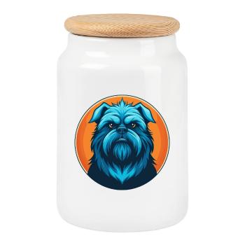 Affenpinscher Dog Cute Kawaii Cartoon Animal Logo - Cookie Jar with Wooden Lid - white - Front